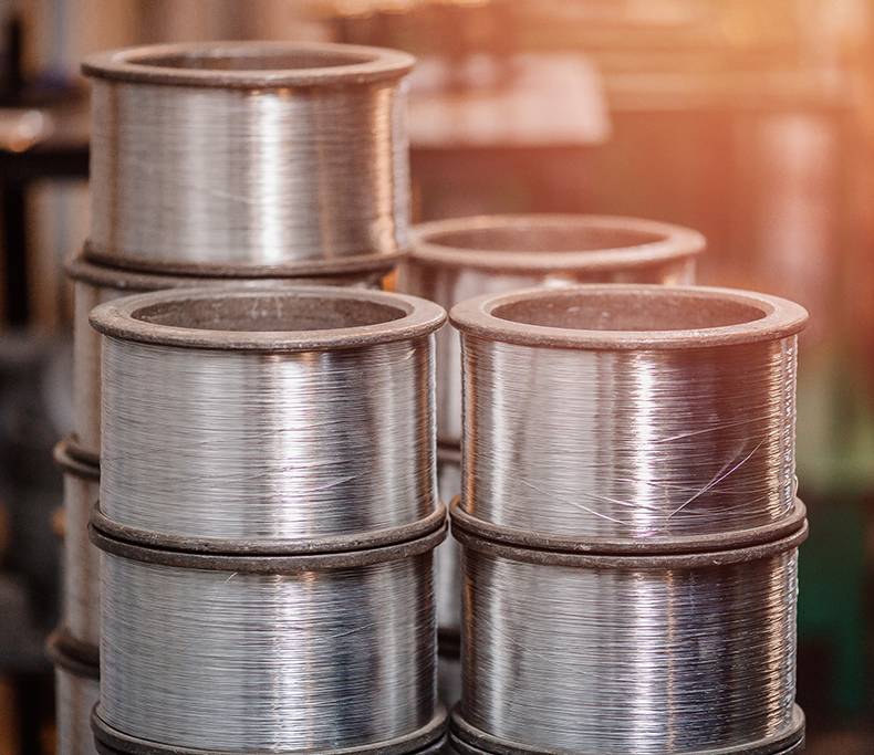 Steel wire, aluminum on reels in the industrial production for m